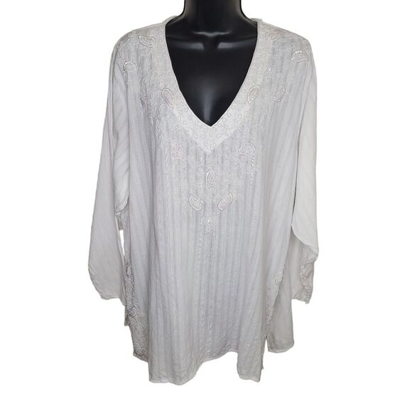 Daphne New York white beaded tunic top 1x - Picture 1 of 8